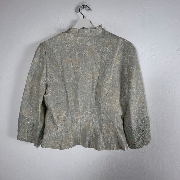 Carmen Marc Valvo Signature Womens Embellished Sleeve Brocade Jacket Size 12 - Picture 2 of 9